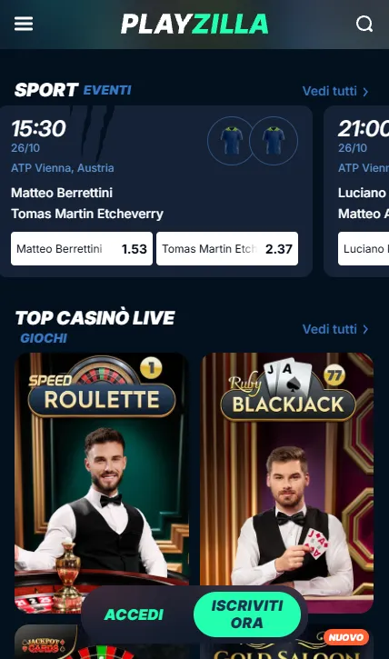 Accesso mobile tramite browser PlayZilla