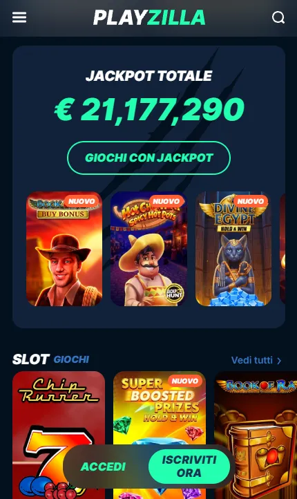Menu e controlli dell’interfaccia mobile PlayZilla