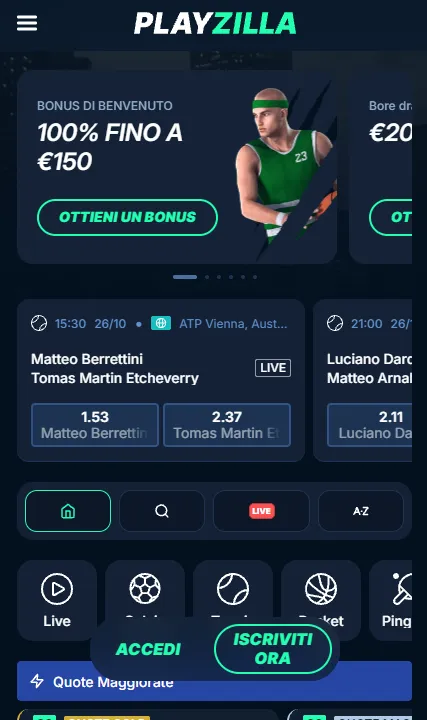 Schermata mobile con menu, ricerca e azioni account