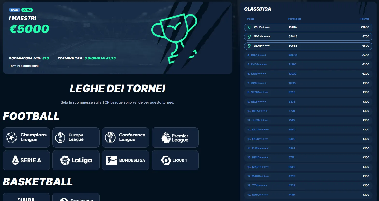 Classifiche tornei PlayZilla e premi