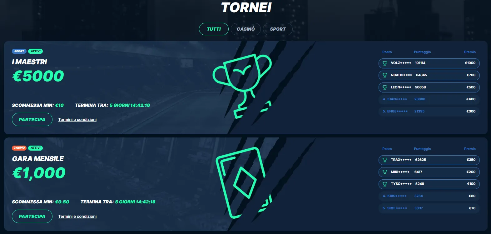 Tornei casinò PlayZilla con montepremi